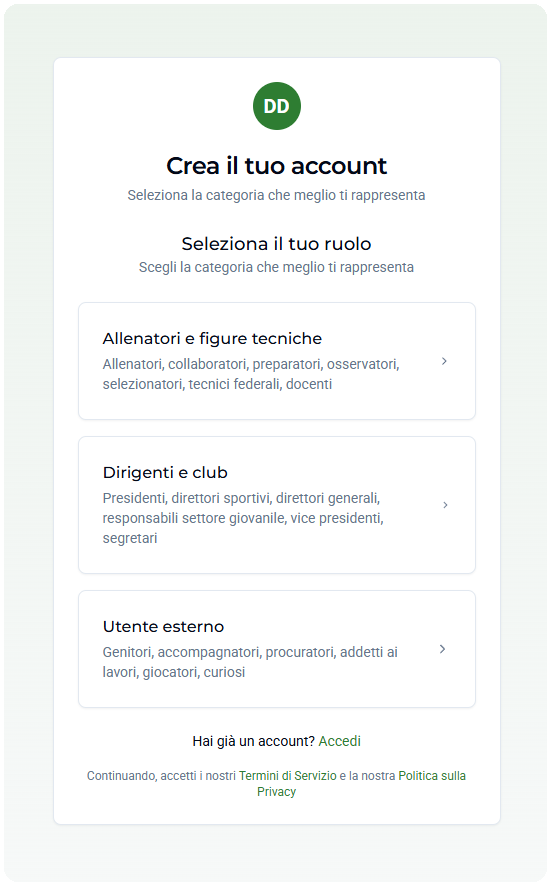 Creazione account semplice